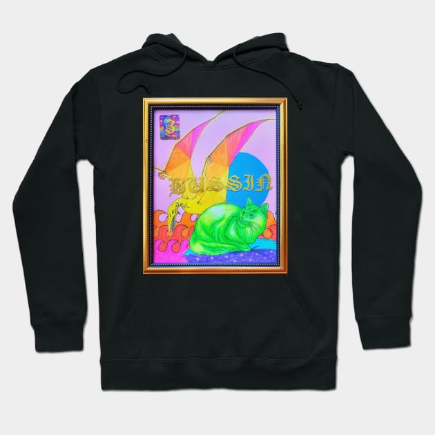 Rainbow Dinosaur Cat Coloring Book Collage Framed Art Bussin Y2K Design Hoodie by TriangleWorship